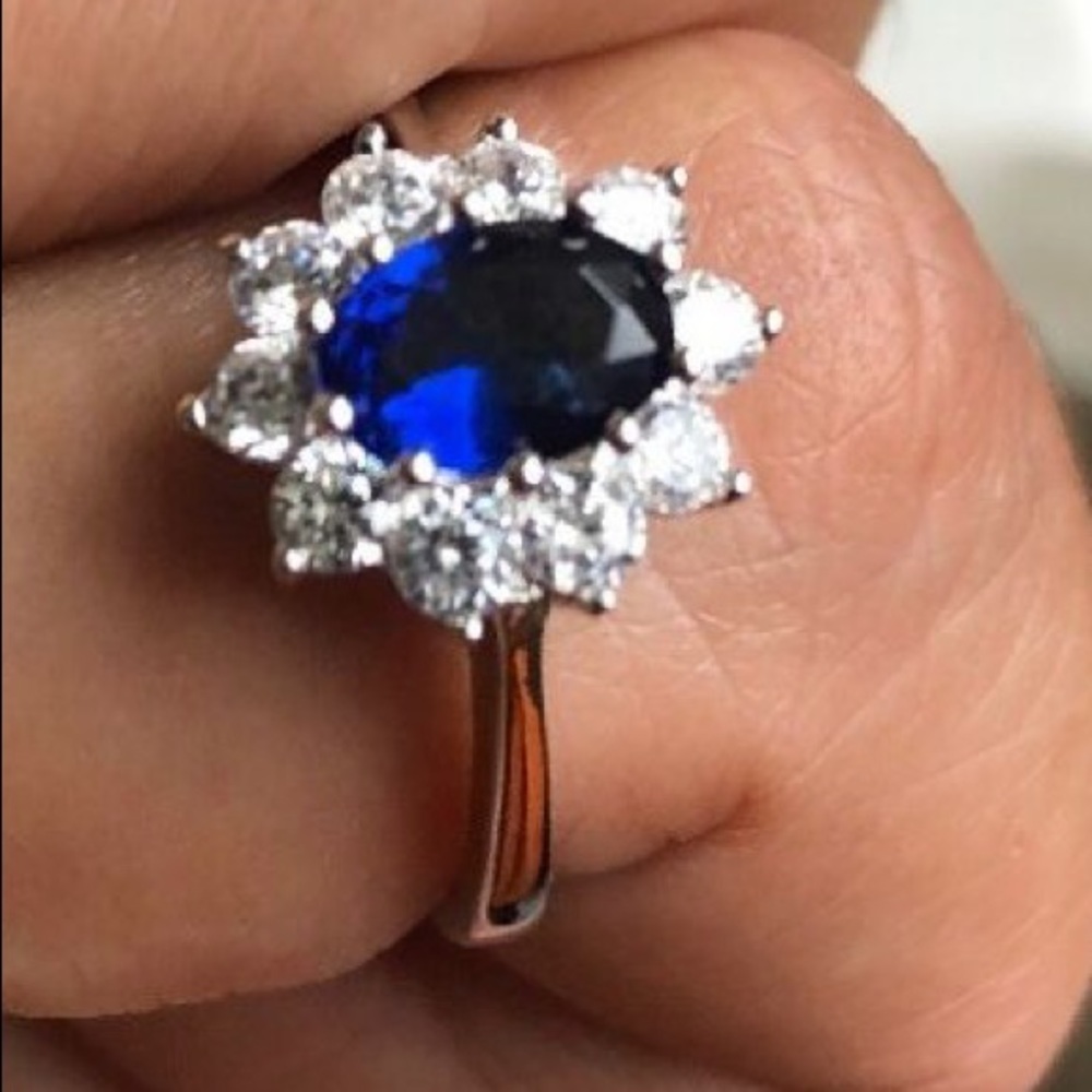 Blue sapphire cubic zirconia 925 silver sz 6